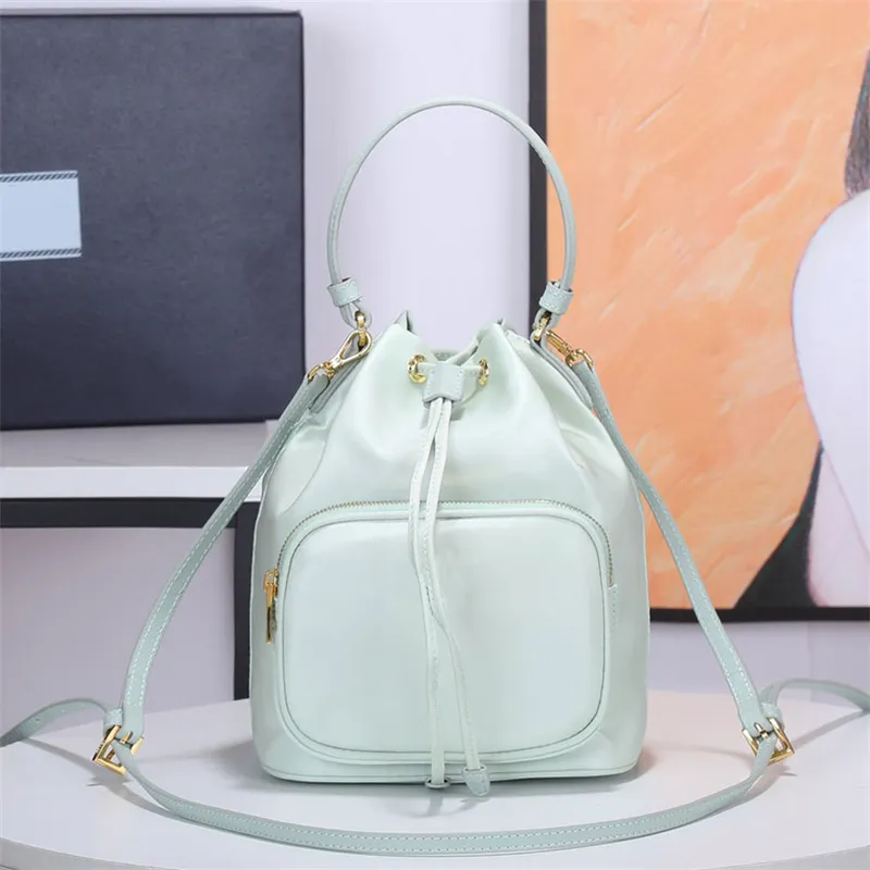 Bucket Bag Women Designer re-Nylon Handbag Mini Tote Small Luxurys Shoulder Crossbody Bags with Silk Scarf Ladies Nano Purses saffiano duet