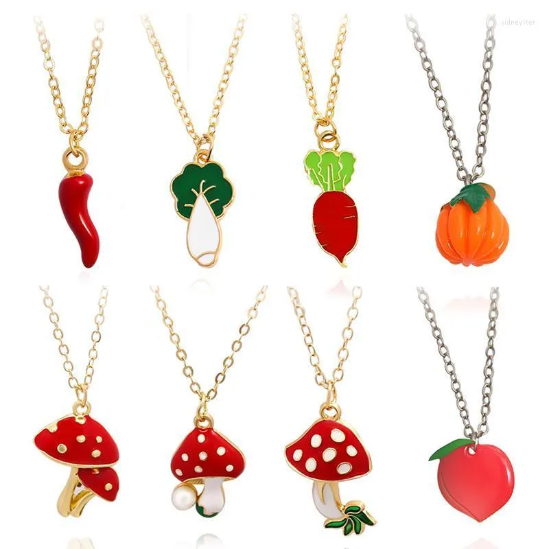 Pendant Necklaces Mushroom Pepper Chinese Cabbage Radish Pumpkin Peach Necklace Vegetables Fruit Enamel Jewelry For Kids GiftPendant Sidn22