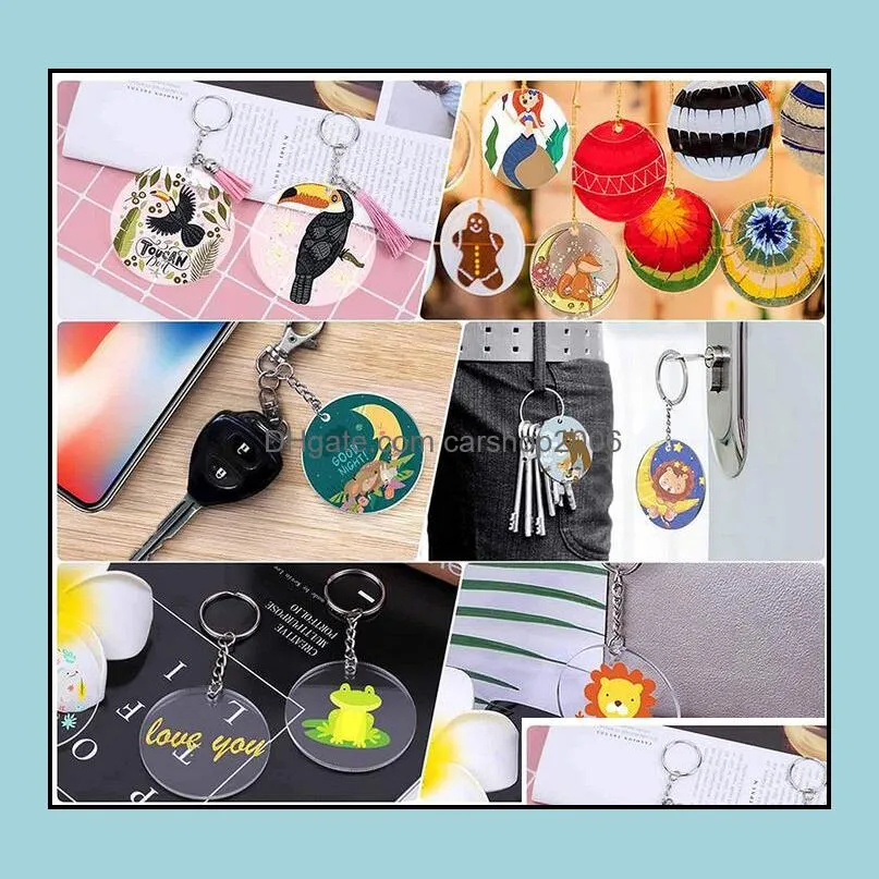 50pcs/lot Acrylic Keychain Blanks Transparent Round Clear Discs Circles w/Metal Split Key Chain Rings with Colorful Tassel