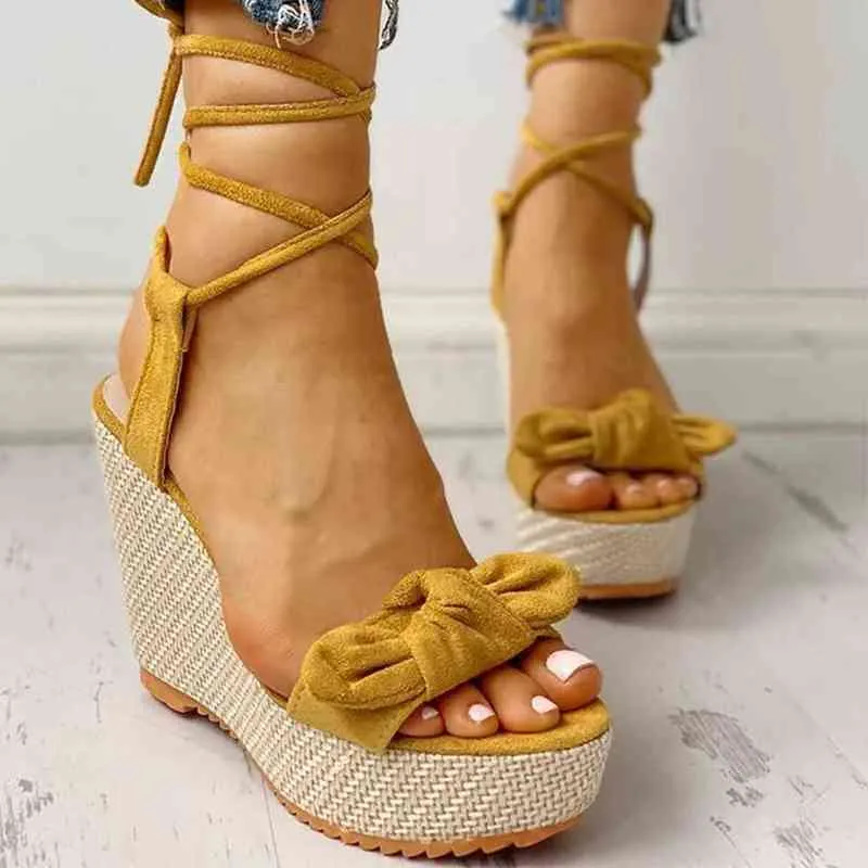 Zapatillas de plataforma de encaje para mujer, sandalias de cuña