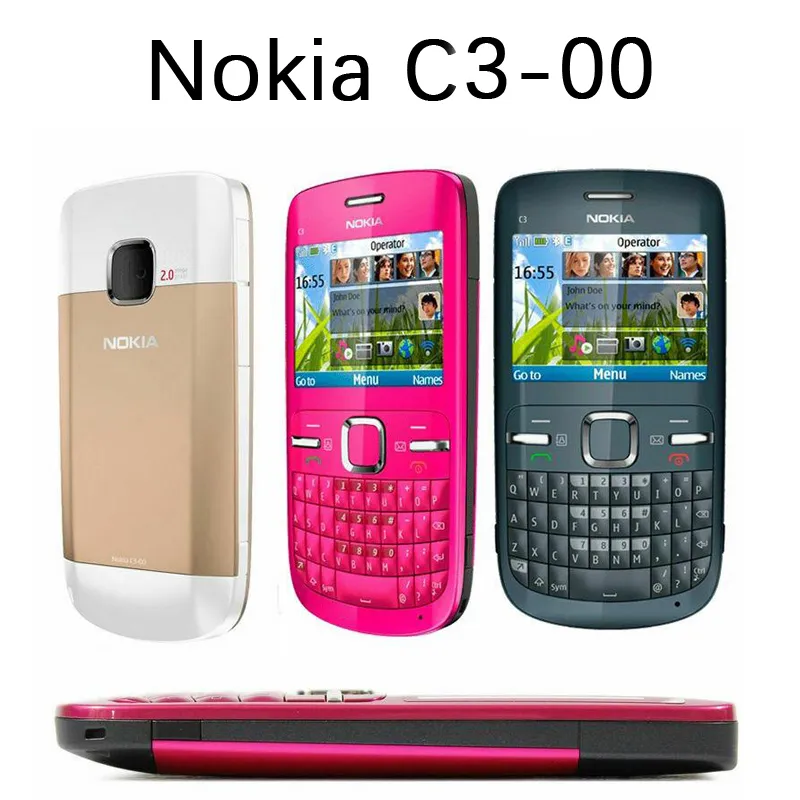 Orijinal Yenilenmiş Cep Telefonları Nokia C3-00 2.4inch Ekran 2MP Kamera Bluetooth FM Radyo 2G GSM Cep Telefonu