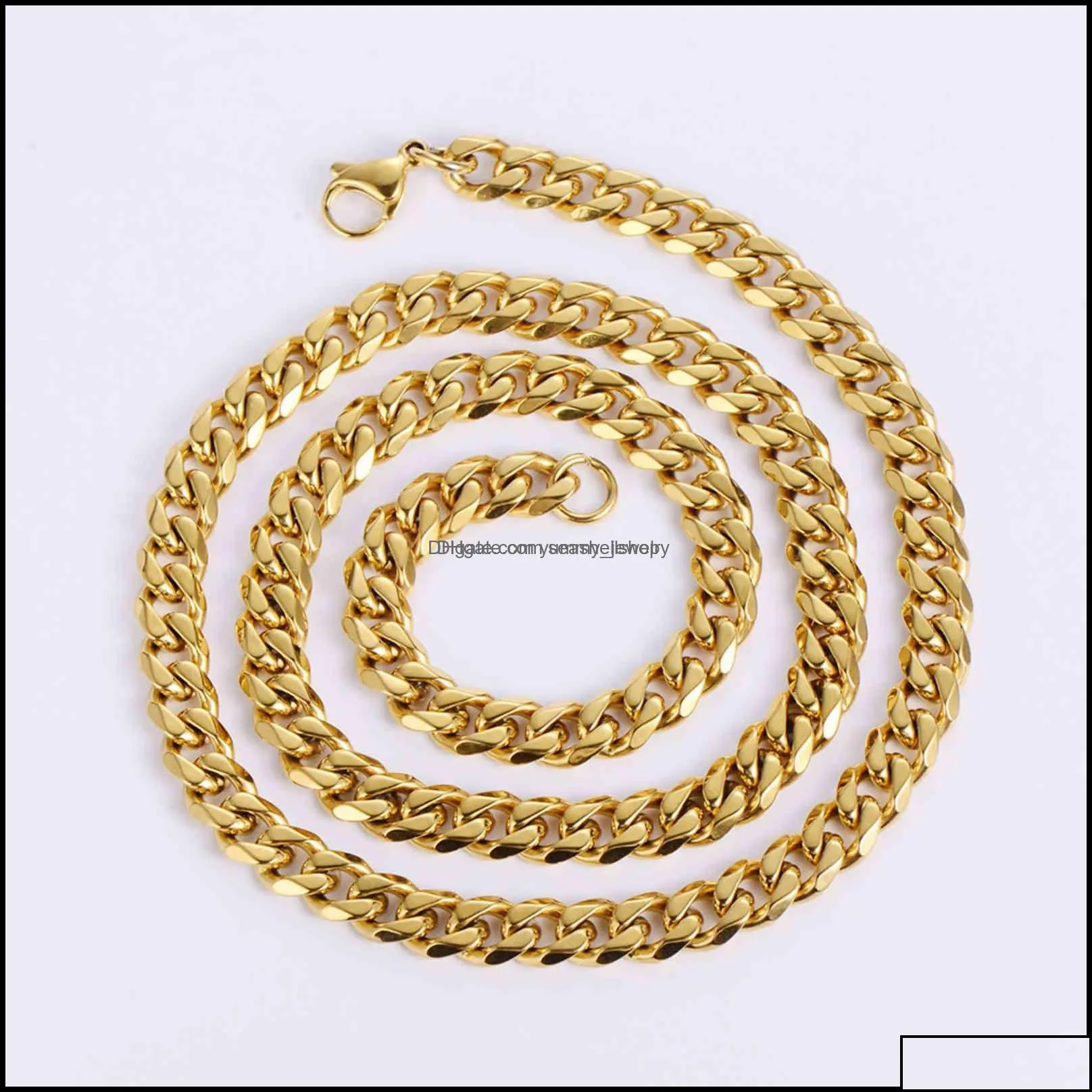 Wholale Hip Hop Womens Men Necklac Cadenas Cubanas 18K Gold Plated Thick Cuban Link Chain Stainls Steel Drop Delivery 2021 Pendant