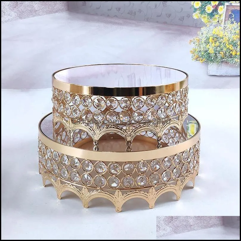 Gold Crystal Beads Cake Stand Set Plated Mirror Surface Dessert Wedding Party Table Decoration Baking Tool Other Bakeware