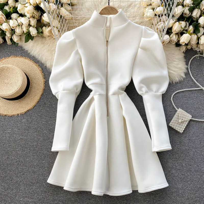 navy blue dress for baby girl Aayomet Womens Sweater Dresses for Women Crewneck Puff Sleeves Fall Winter  Lightweight Knit Mini Dress (Green, L) main image 0