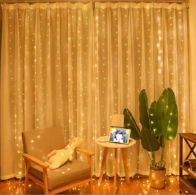 Decorazioni da giardino Luce per tende a LED Fata Scintillio Luce USB con telecomando per camera da letto Festa di nozze Finestra Halloween Natale Decorare multicolore