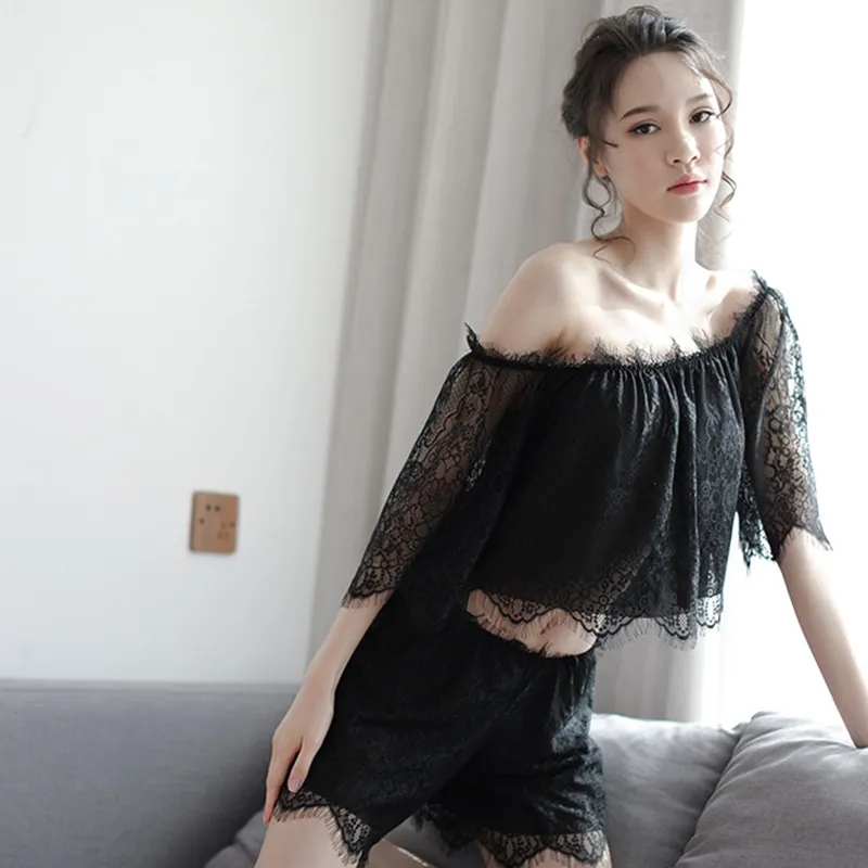 Sexy Womens Pajamas Woman Underwear Lingeries Sexy Summer Nightwear See-Through Silk Lenceria Three Point Type Harness Lace