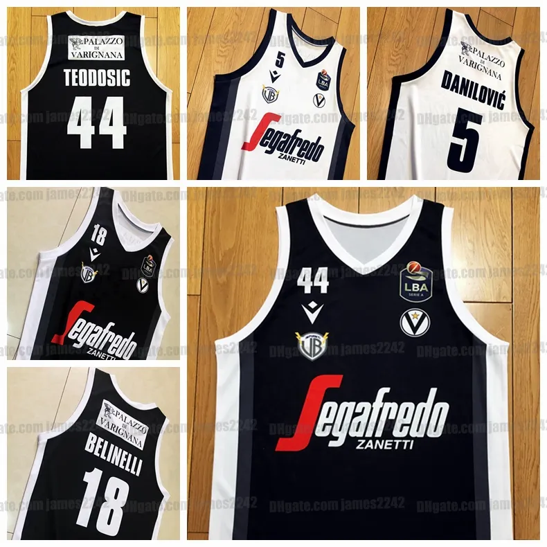 Aangepaste Milos Teodosic #44 Marco Belinelli #18 Danilovic #5 basketbaltruien SegaFredo Virtus Bologna Europeaan elke naam nummer Jersey topkwaliteit print