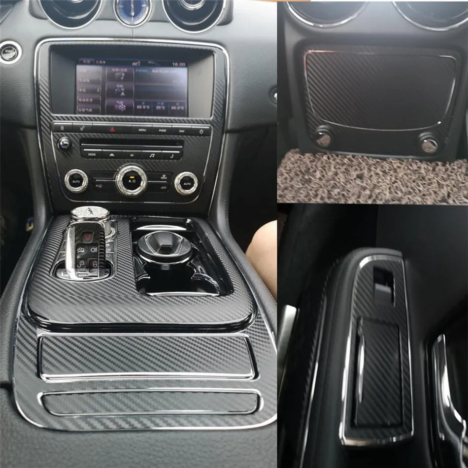 Pour Jaguar XJ XJL 2010-2018 Panneau de commande central intérieur Panneau de porte de porte Carbon Fibre Stickers Decals Car Style Vinyl249