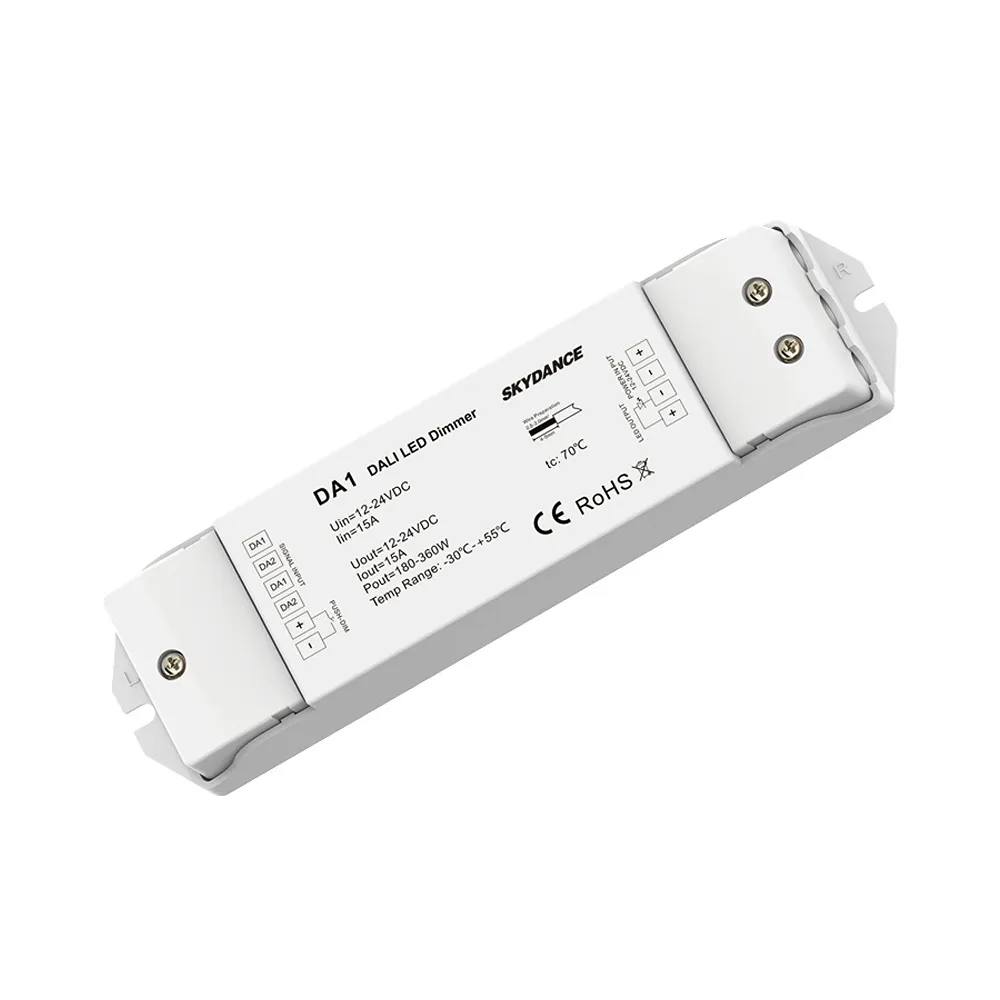 MJJC Dali LED Gradateur 12V DC 24V 1CH 15A PWM Numérique Gradation Push Switch Controller pour LED Strip Light Single Color Dimer DA1