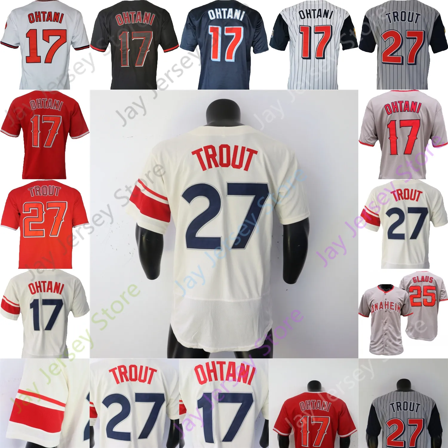 Shohei Ohtani Jersey Glaus Mike Trout City Player Grey Black Fashion Navy Turn Back White Red Pinstripe Pullover Fans