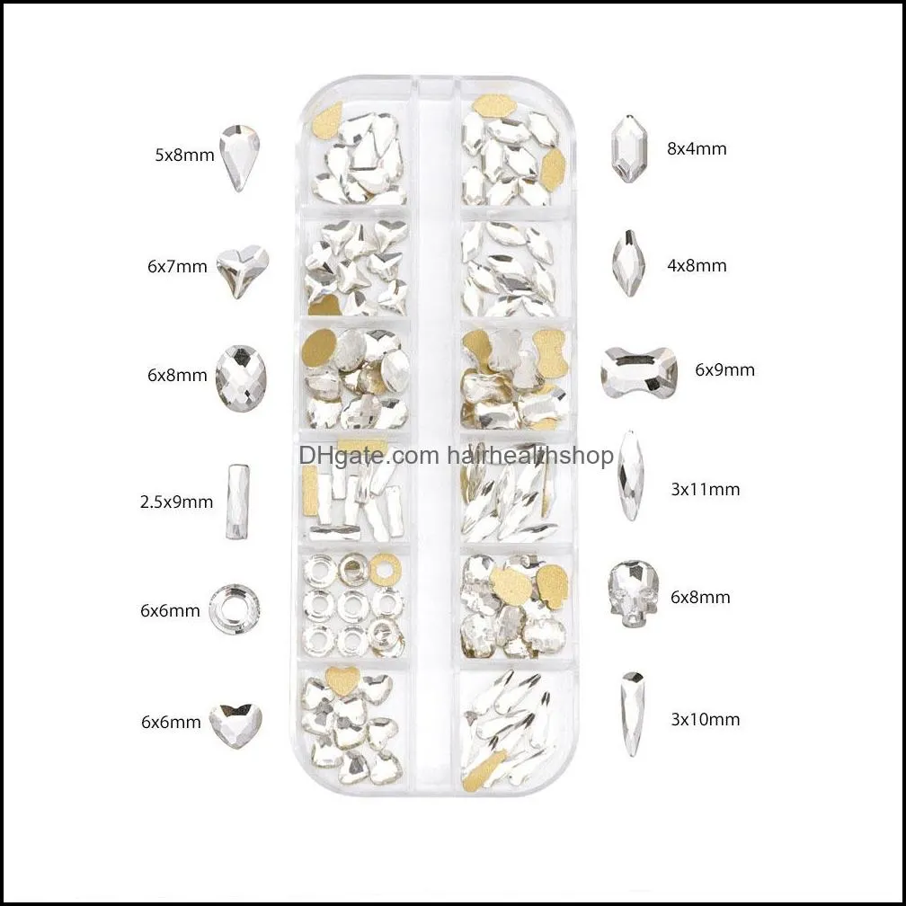 1 Box Mix Size Crystal AB Glass Rhinestones For Nails 3D Flat back Glitter Jewelry Nail Art Decorations