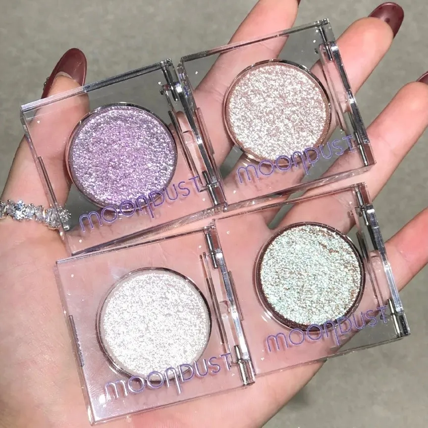 Sparkly Single Eyeshadow Compact 1.8G 4 Colors 24/7 Vegan Metallic Eye Shadow Pressed Pigmented Powder Makeup Long-lasting Glitter Eyes Shadowing Cosmetic Pigments