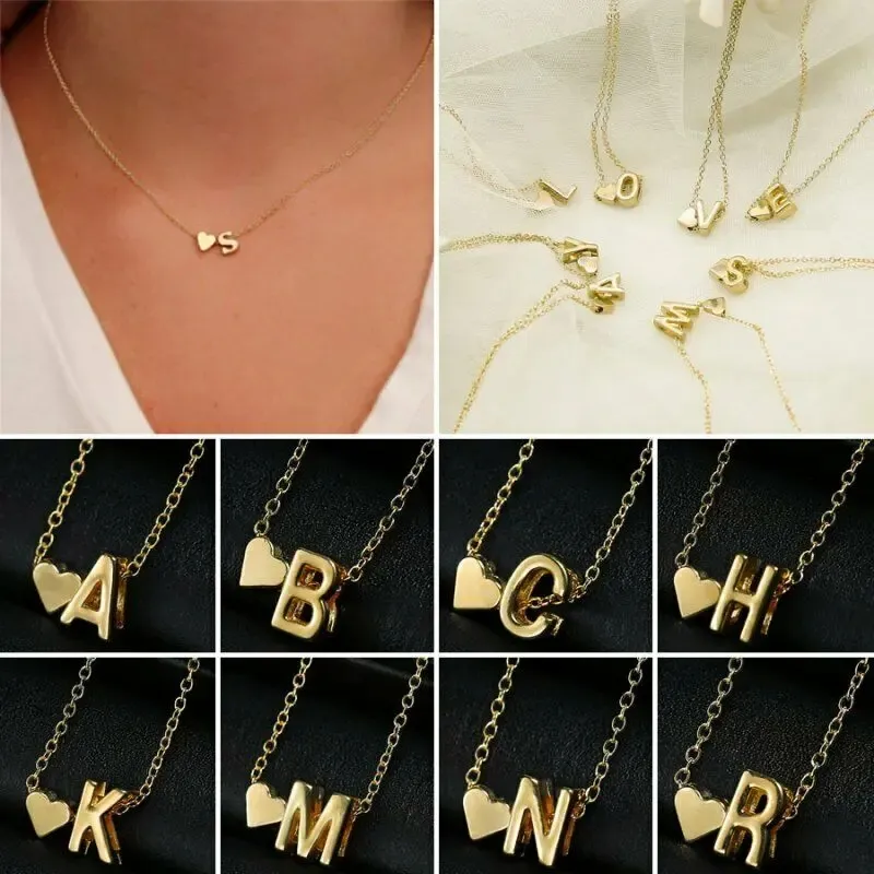 Mode kreativ kärlek 26 engelska bokstäver enkelt halsband vild persika hjärta kort nyckelbenskedja