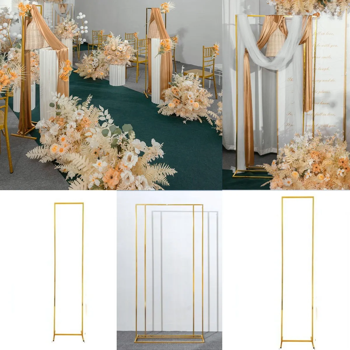 3PCS Shiny Gold Outdoor Flower Garden Wedding Decoration Artificial Flower Arch Frame Props Backdrops Baby Shower Balloons Billboard Holder Home Partition Screen