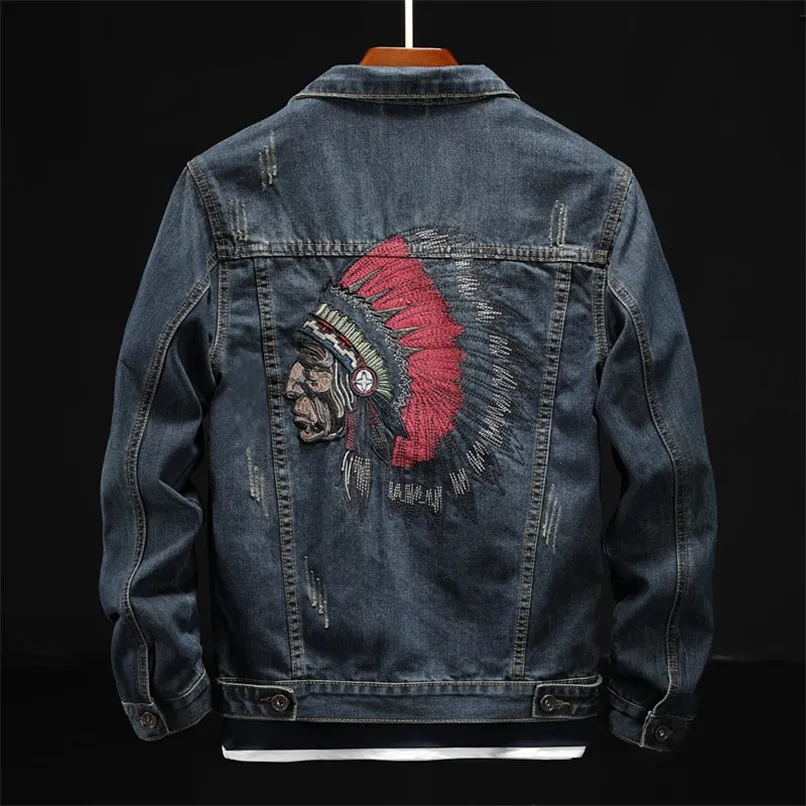 Men's Jackets Prowow Fashion Streetwear Men Jacket Retro Blue Indian Chief 220823