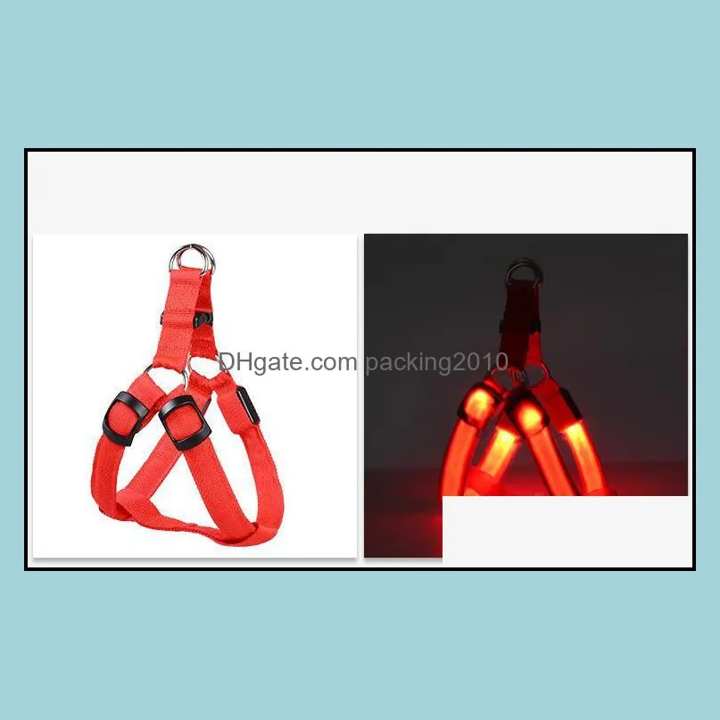 nylon pet dog led harness flashing light harness led leash rope belt collar harness vest for middle large dogs pet supplies sn1757