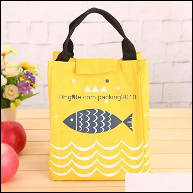 canvas portable lunch bento insulation bags thick aluminum foil canteen box printing fish music sky lunch storage insulation bag dh0450