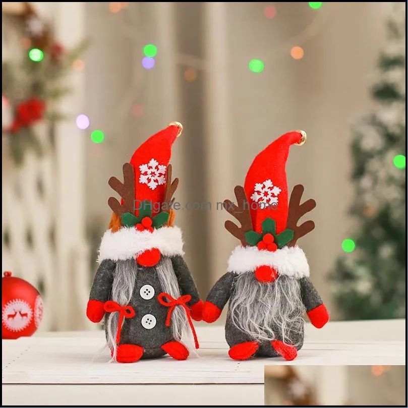 christmas decorations white beard santa christmas hat have snowflakes and bells gnomes doll with antlers cute toys for friends mxhome