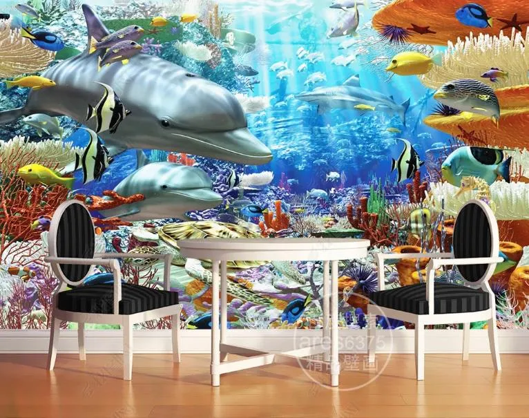 Niestandardowa dekoracja 3D Tapeta Mural Podwodny Dolphin 3D Malowidła ścienne dekoracja malowanie salonu sypialnia tło