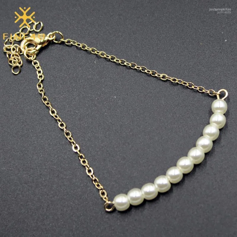 B492 White Cultured Freshwater Pearl Bracelet Adjustable Link Chain 6 To 10 Inch Bracelet1