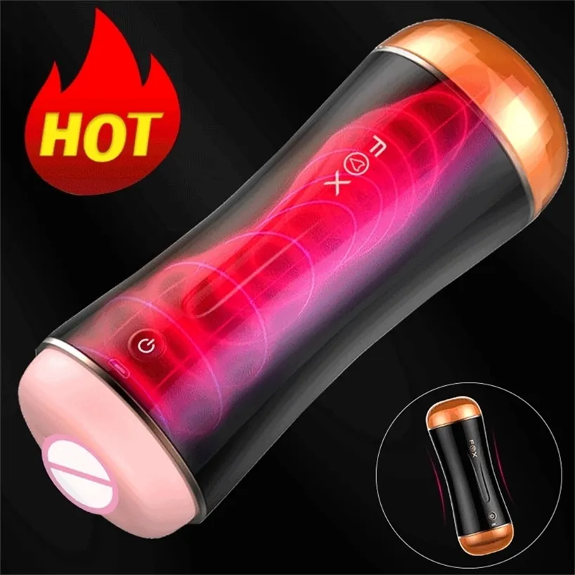 Masturbator Male 10 Speeds Vibrating Dual Channel Mouth Vagina Real Pussy Erotic Sex Machine Adult Toys for Men 220316