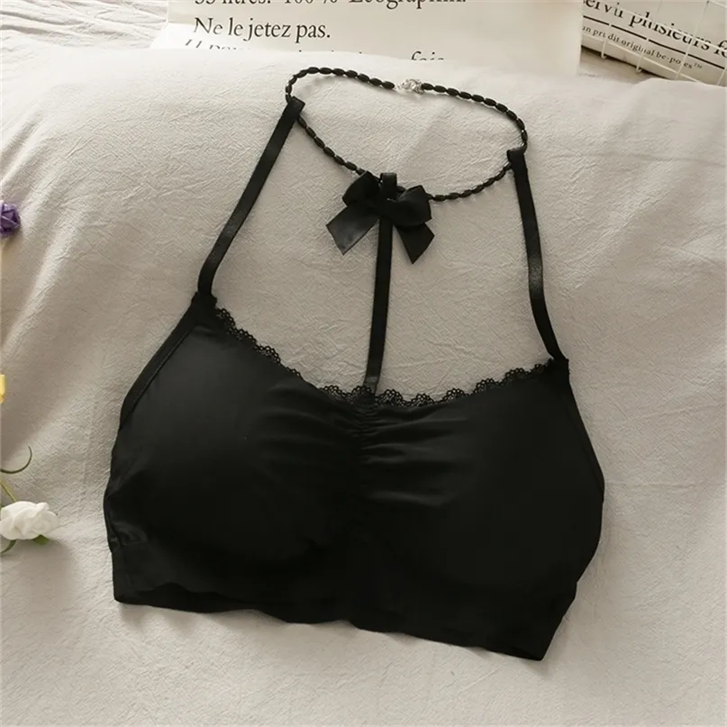 Top corto in pizzo Canotta sexy con cinturino per spaghetti Canotta da donna con reggiseno incorporato con spalle scoperte Canotta tinta unita estiva senza maniche Camis 220325