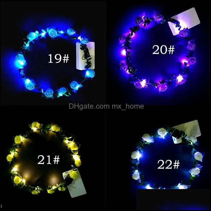 22 Styles Flashing LED Hairbands strings Glow Flower Crown Headbands Light Party Rave Floral Accessories Garland Luminous Hair Wreath