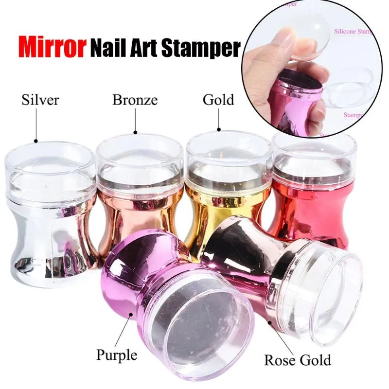 Kit per nail art Stampo per specchio a 6 colori Modello di trasferimento per smalto per raschietto per manicure in silicone trasparente con piastra per timbratura del cappuccio
