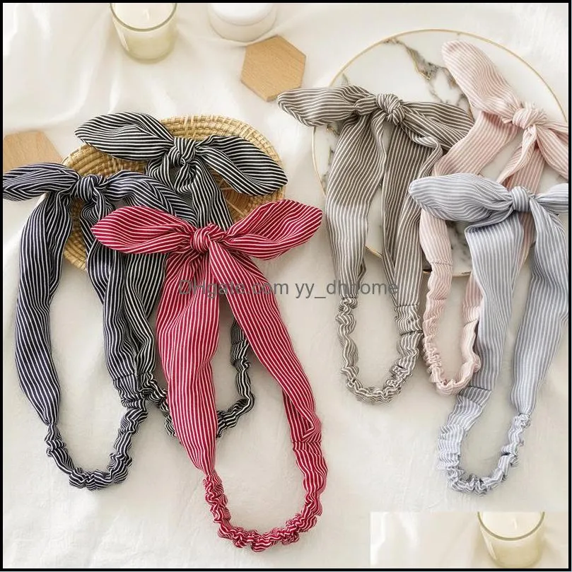 2020 Rabbit Ear Headband for Women Striped elastic Hairbands Turban Stretch Head Bands Hairband headwear Bows Hair accessories