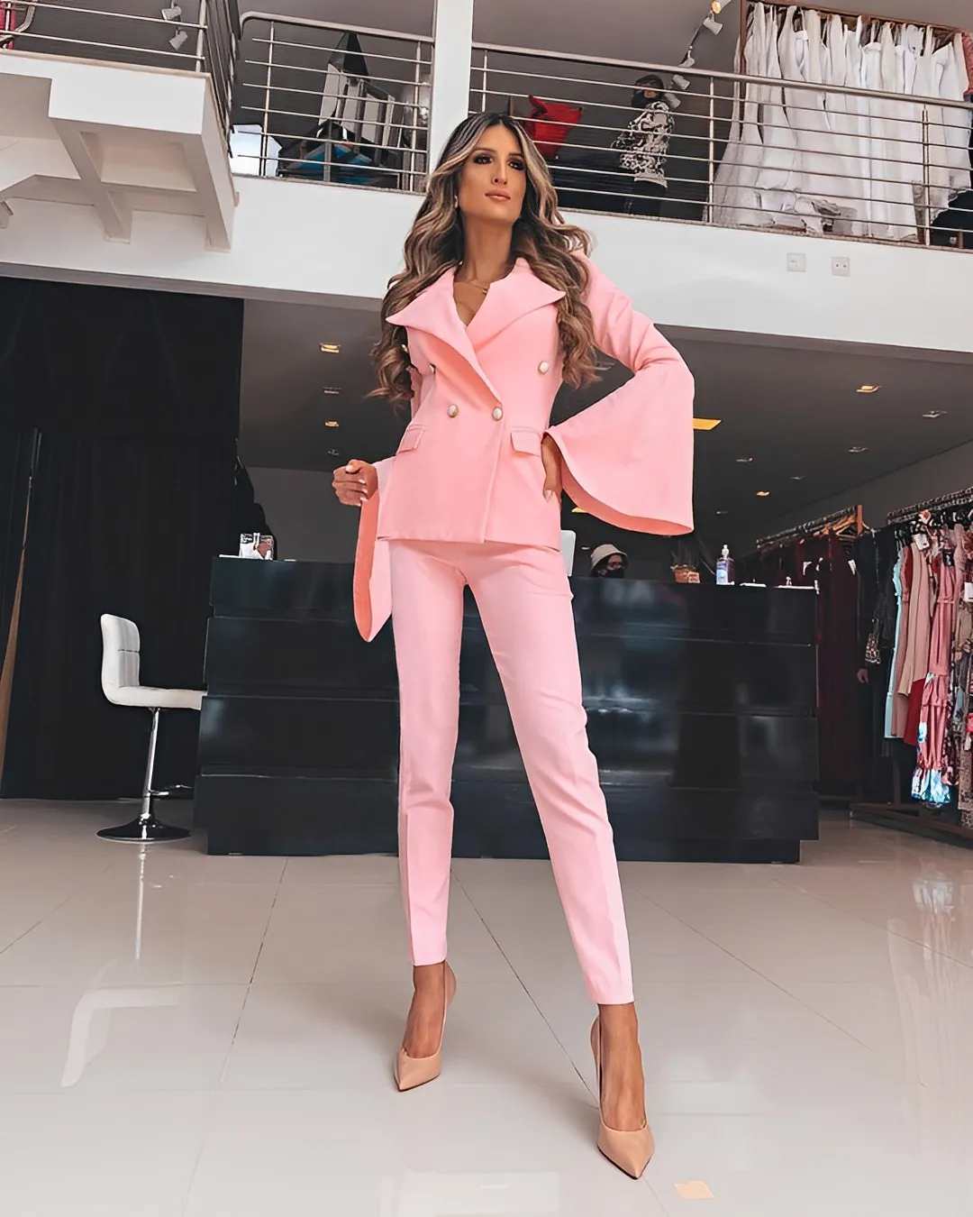 Double Breasted Hot Pink Pants Suit For Women Perfect For Business