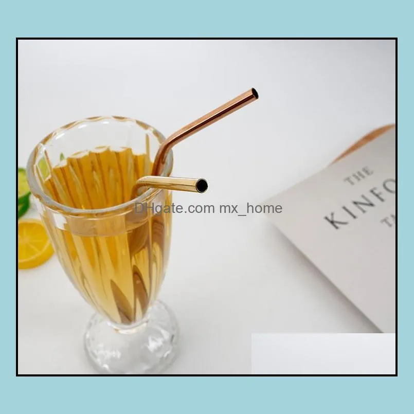 rose/ gold straight/ bent 215/267mm drinking 304 straw stainless steel bar straws reusable high quality sn2370