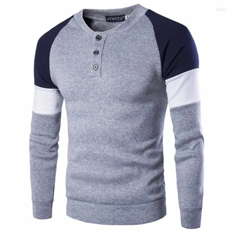 Men's Sweaters 2022 Brand British Style Mens Fashion Casual Sweater Stitching Button Decorated Crew Neck Plus Size Tops1