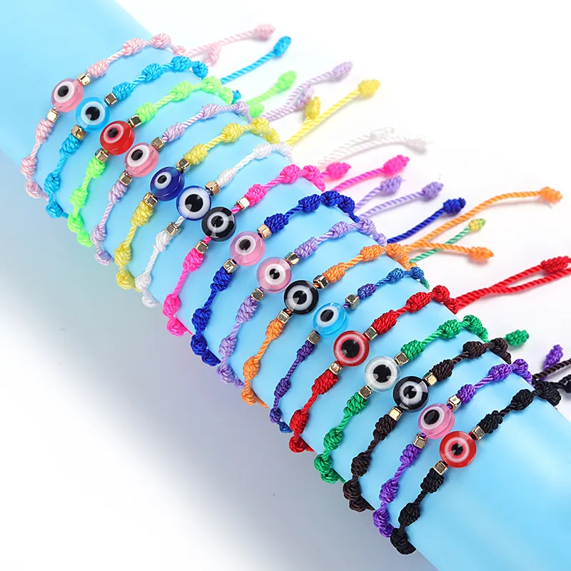 16 colores sólido trenzado Devil's Eye Charm pulseras anudadas a mano pulsera brazaletes para hombres mujeres joyería accesorios precio a granel