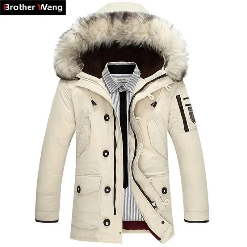 Inverno caldo uomo piumino d'anatra bianco moda casual grande collo di pelliccia addensare giacche e cappotti con cappuccio uomo beige bianco 201116