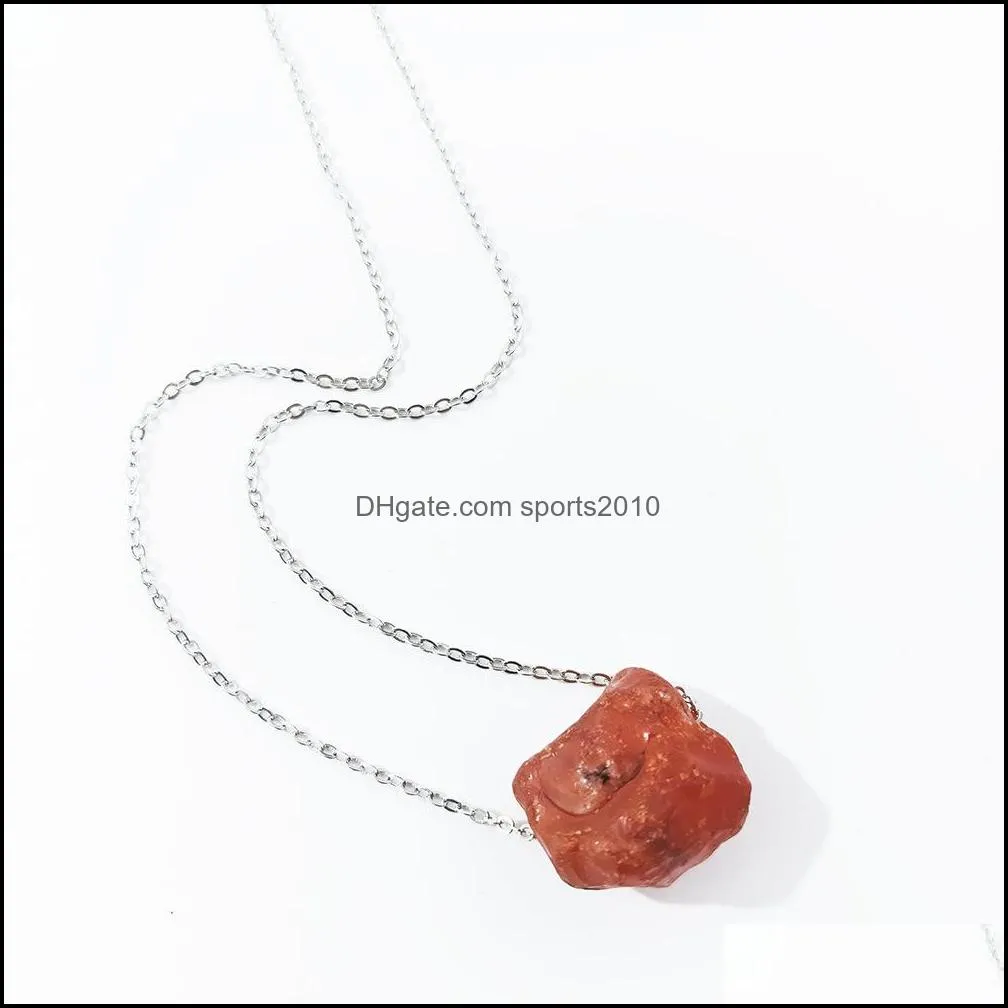 irregular natural crystal large rough stone pendant necklace for women men stainless steel chain