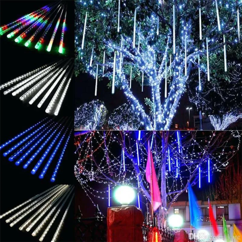 Strings EU/US -plug 30 cm 50 cm Waterdichte meteoren Douche Regen 8 buis LED -touwtjeslichten dec voor buiten vakantie kerstdecoratie boomgrens