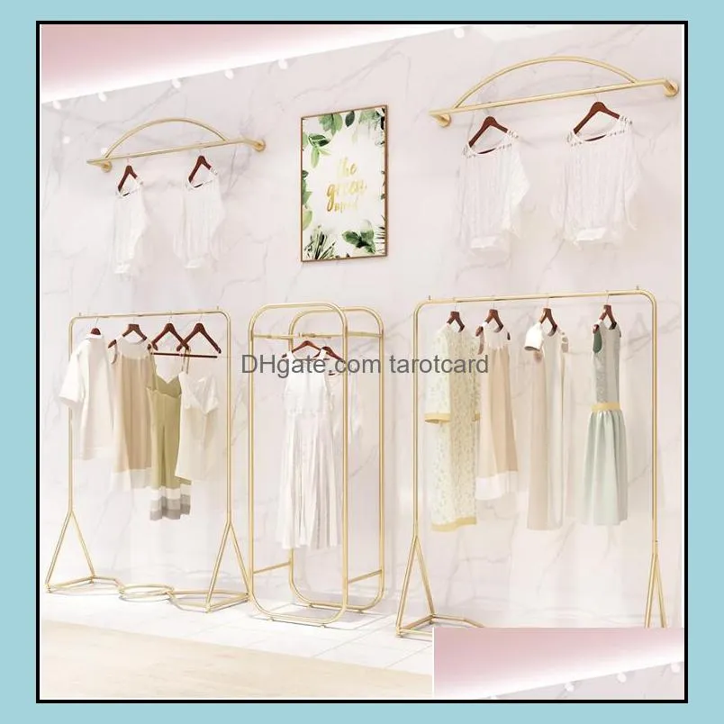 Clothing store clothes display rack Commercial Furniture floor type light luxury women`s cloth shop shelf gold side hanging decorative