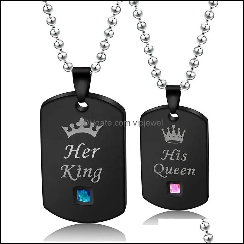 Hänge halsband hängsmycken smycken grossist mode rostfritt stål hans drottning hennes kung halsband kristallpar släpp leverans 2021 uxkfy