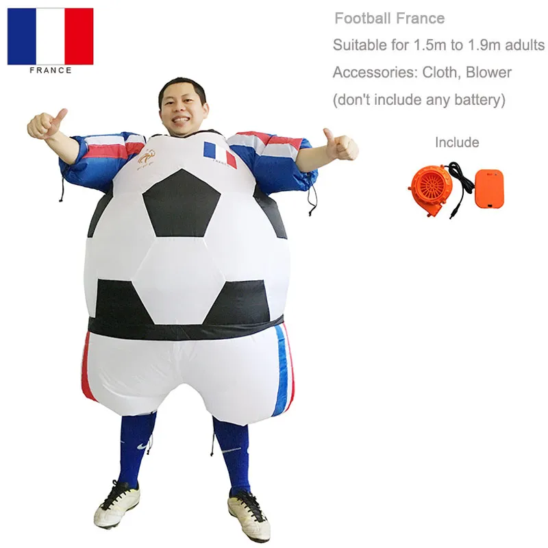 Costume de poupée mascotte France, Costume de ballon de pied gonflable français, disfraz adulto, Costume de fête de carnaval, disfraces adulto