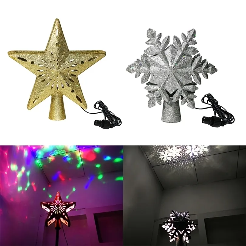 Christmas Tree Topper LED Snowflake Star Top Light Projection Lamp Light Gold Party Romantic Chulty Decorations For Home 201006