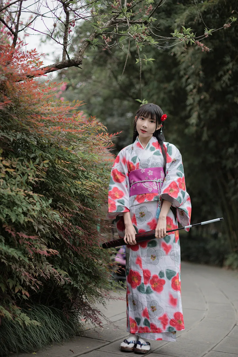 fleming627 Sakura Pattern Cotton Japanese Bathrobe - Traditional Oriental Ethnic Dress for Women's Formal Occasions