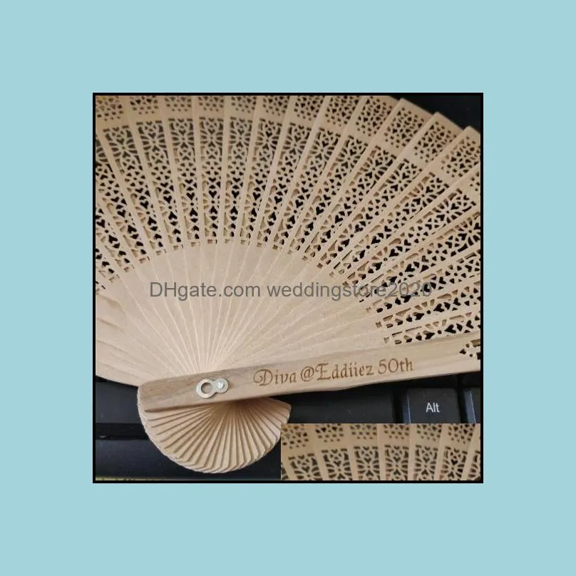 personalized wood folding hand fans gift with organza bag wedding favors birthday baby bridal shower party giveaways in bulk