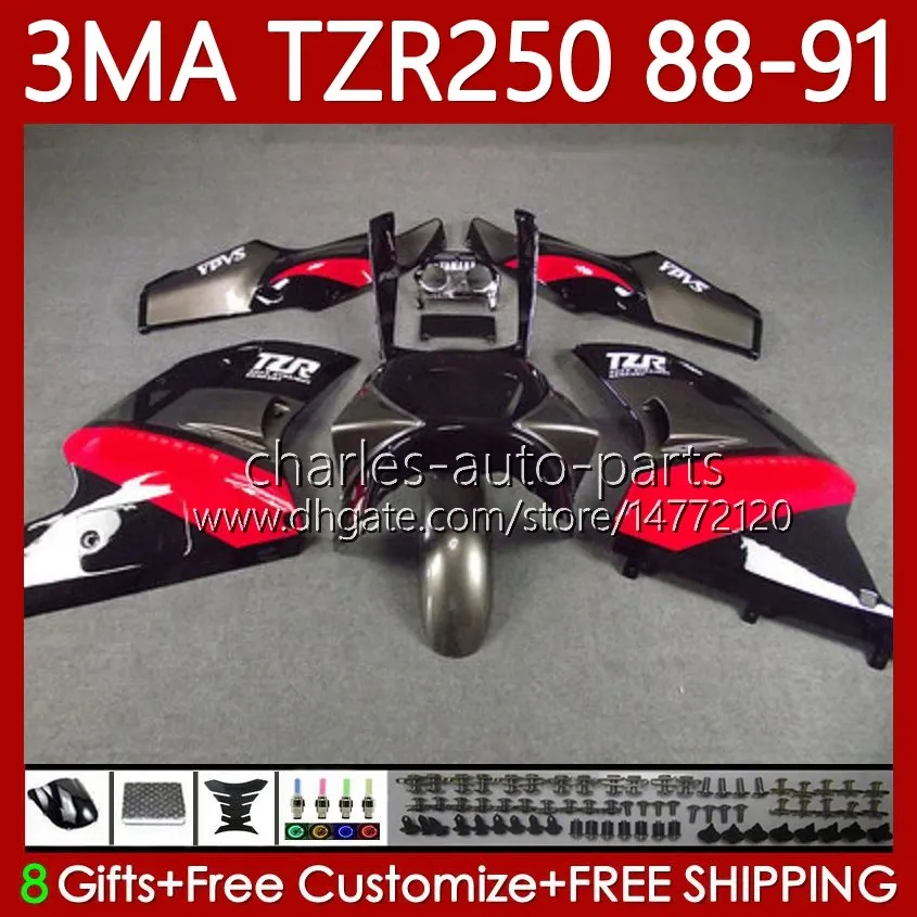 Carrocería MOTO para YAMAHA TZR250 TZR 250 TZR-250 R RS RR 1988 1989 1990 1991 Cuerpo 115No.84 TZR250-R Rojo negro TZR250RR 88-91 YPVS 3MA TZR250R 88 89 90 91 Kit de carenado OEM