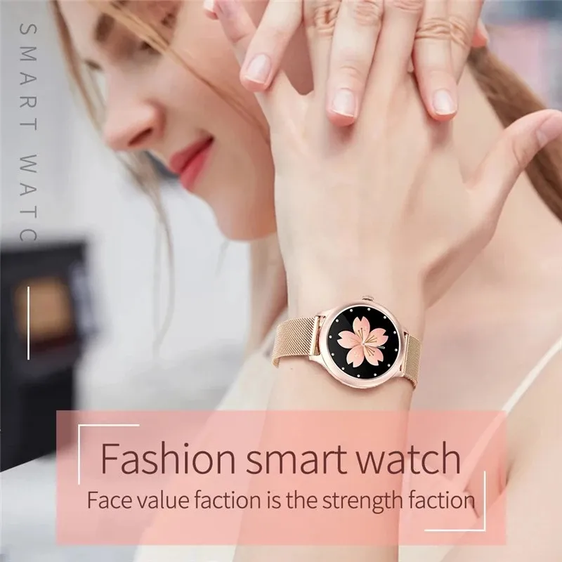 Kvinnor Lady Smart Watch Luxury Gift Fashion Diamond Smartwatch för din tjejvän Klocka Hjärtfrekvens Tracker Monitor Armband Fitness Armband Fit iOS Android Telefon