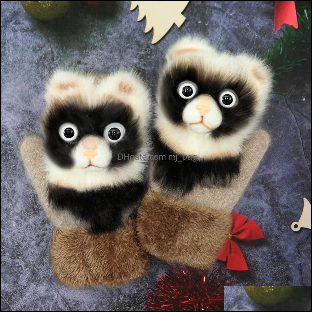 party decoration cartoon animal plush gloves winter warm knitted gloves 28cm suitable for older children and women pad11653
