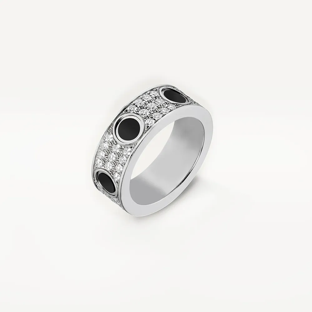 High Edition Schwarze Keramik Liebesringe Ehering Damen Herren Schraubmarkierung 3 Reihen Diamant gepflastert 316L Titanstahl Designerschmuck Aneis Anel Bague Femme