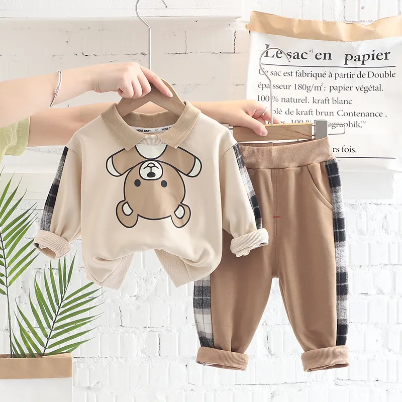 Peuter kleren Autumn Kids Tracksuit Bear Sweatshirts Top Pant 2pcs Outfit Kinderpak voor jongenskledingsets