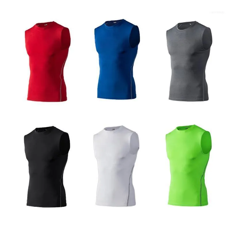 Atacado- Mens 1x Homens Camisas Sem Mangas Fitness Fitness Compressão Apertado