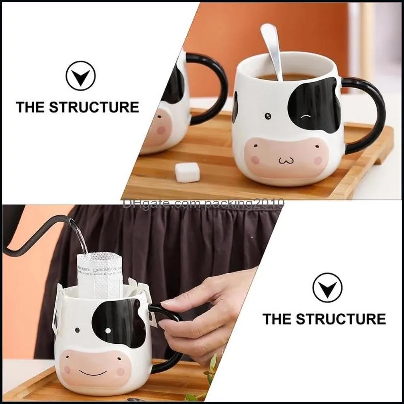 mugs 450ml ceramic cow coffee mug tea cup with lid and spoon for home office