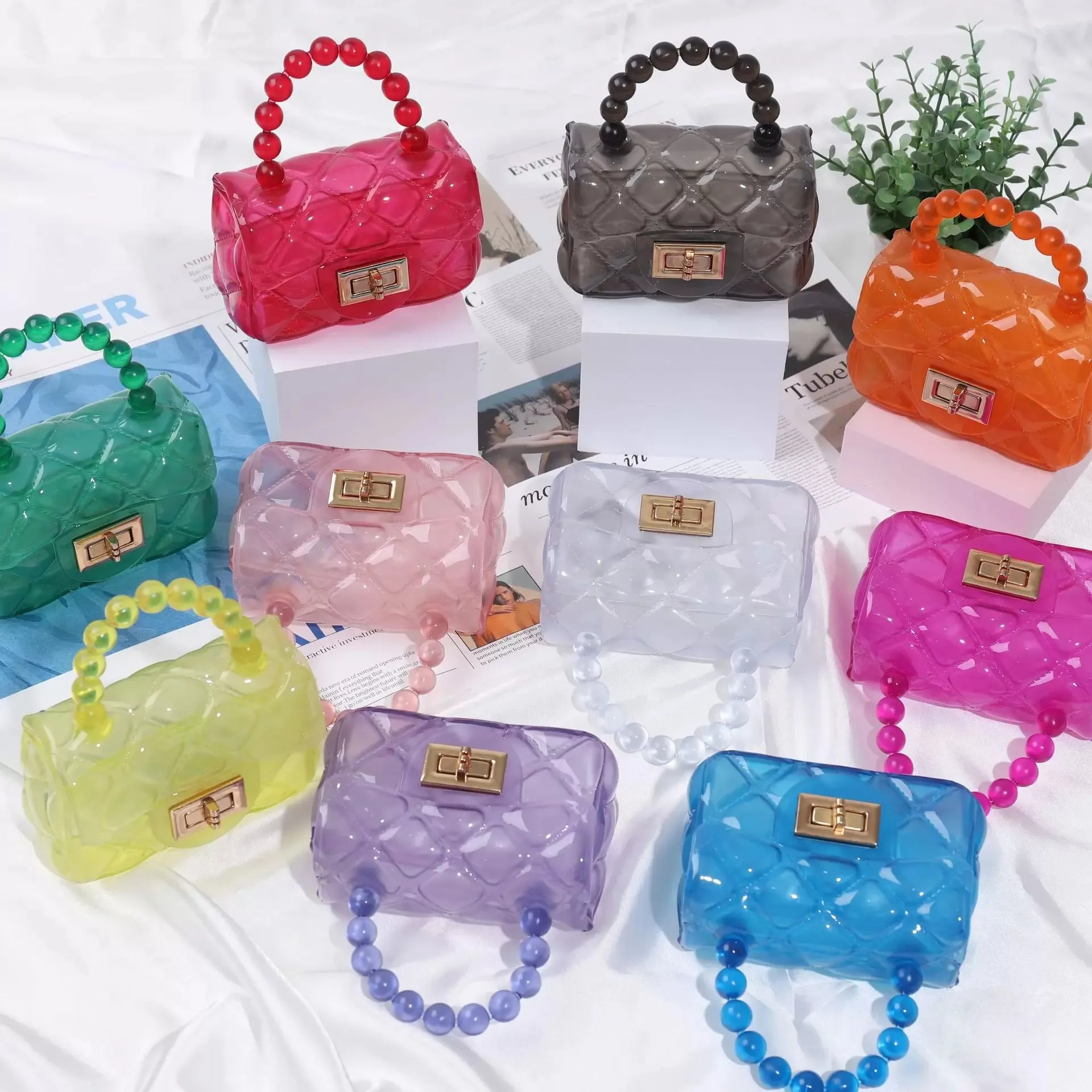 Sacs à main et sacs à main en gelée pour enfants Mini sacs à bandoulière en PVC mignons pour femmes Petit porte-monnaie bébé fille Clear Beach Tote Bag 10 couleurs